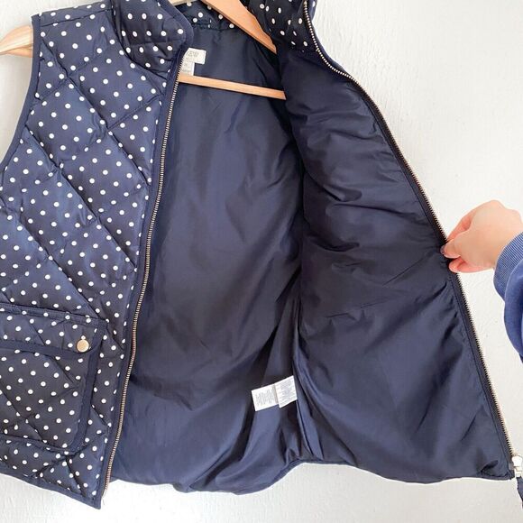 J. Crew Polka Dot Navy White Quilted Puffer Full Zip Down Vest Women’s XS - Picture 7 of 10